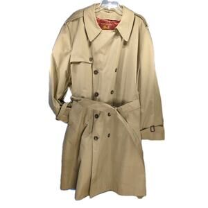Vintage Arnie Men’s Trench Coat 52 Tall – Tan, Belted, Faux Fur Liner